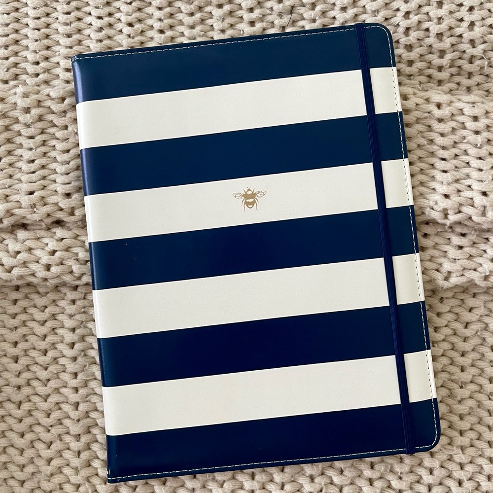 Kate Spade | Notepad Folio in Navy and Cream Stripe with Bumblebee Design